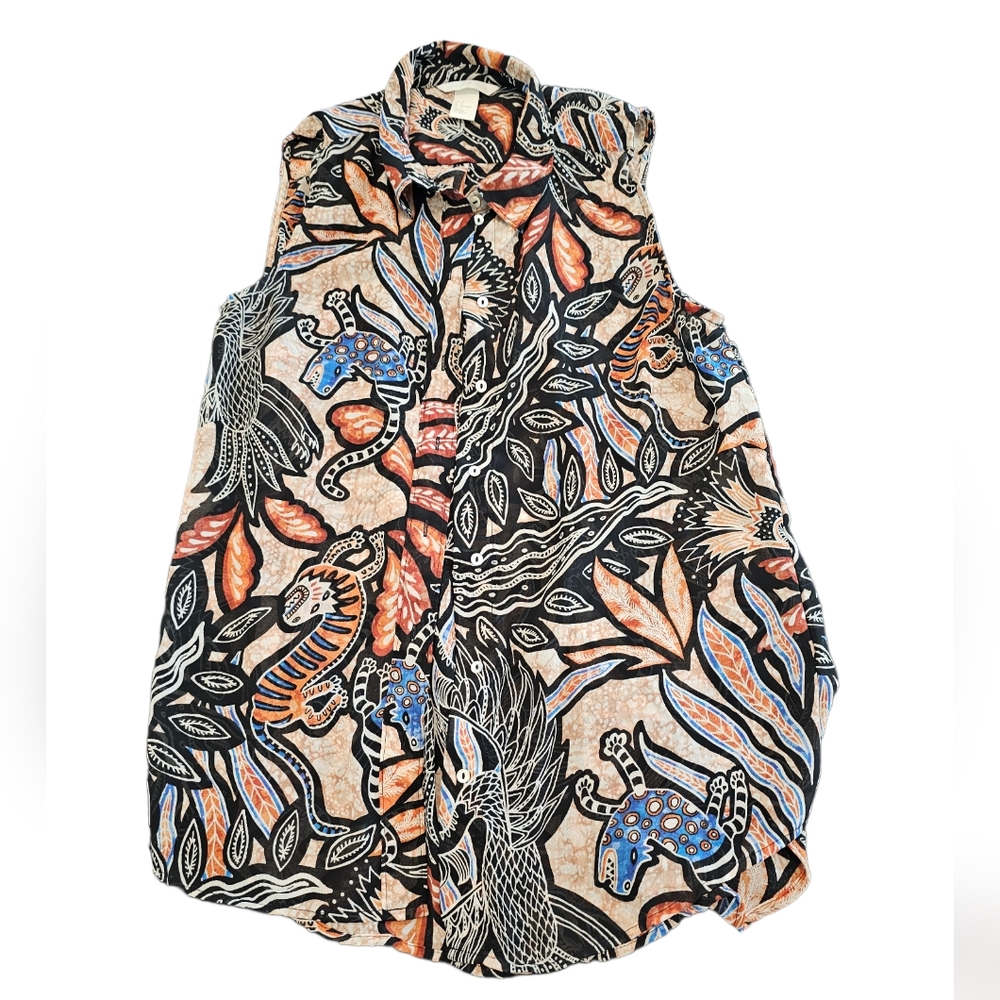 Semi-sheer sleeveless button up top